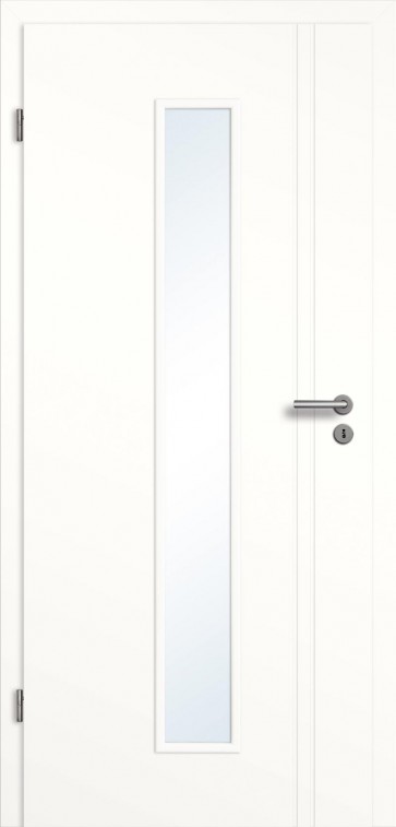 Weiße Tür + Zarge Glaseinsatz / 2 Längsrillen